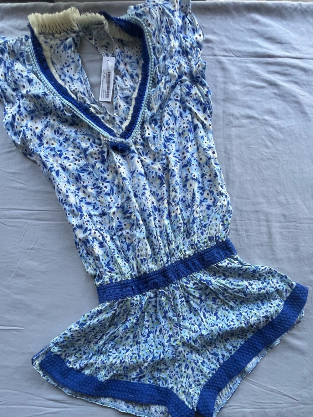Poupette St Barth Sasha Romper Blue Floral V Neck Short Jumpsuit XS New MSRP$298